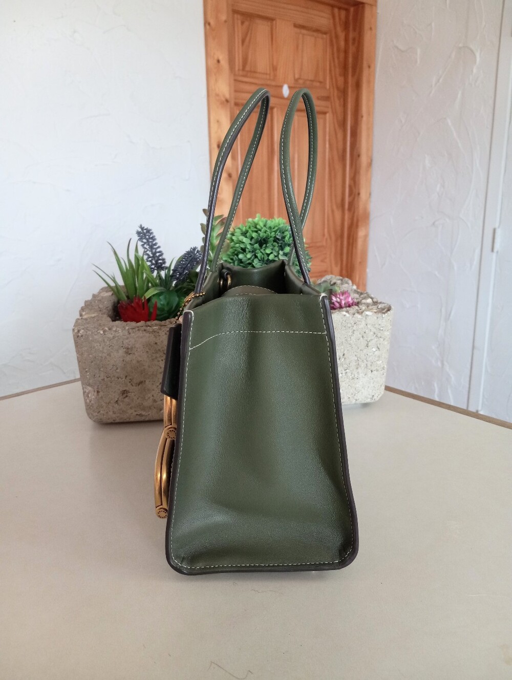 Coach Cashin Carry Tote 22, Double Kisslock, Green - Picture 12 of 15